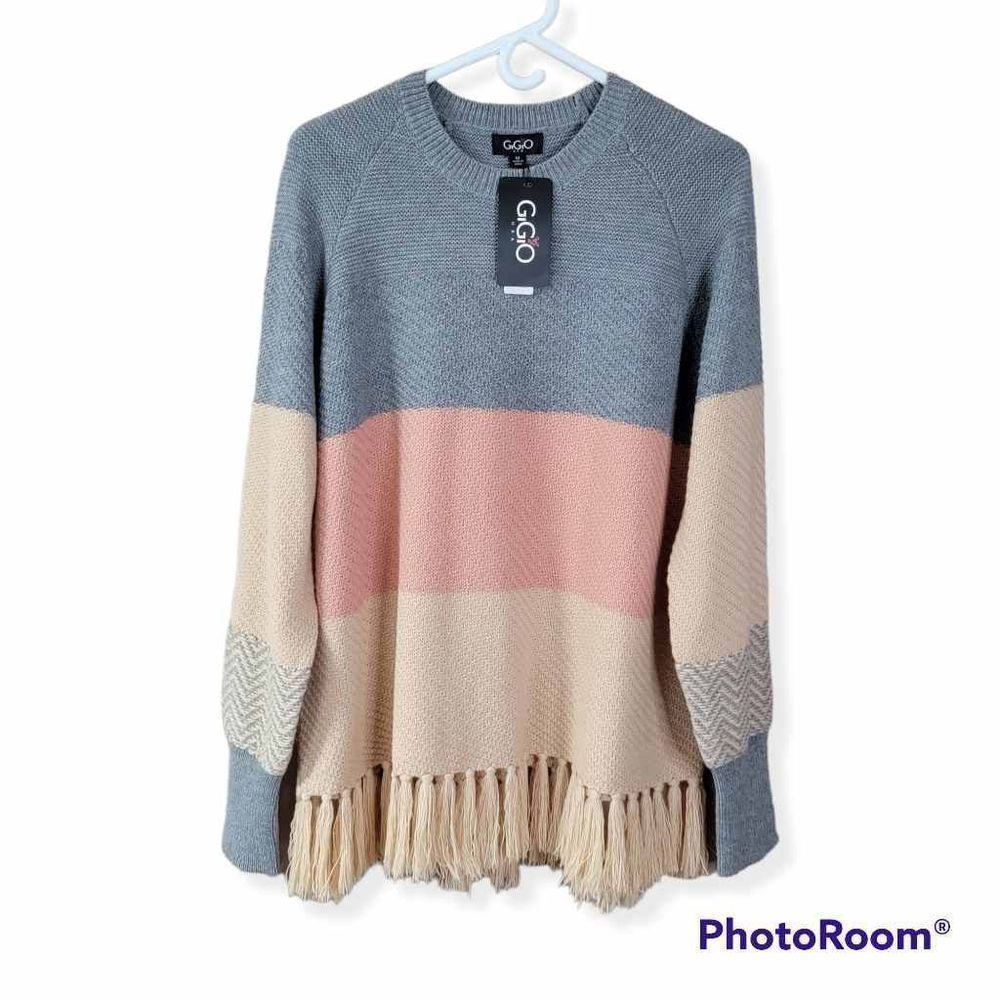 NWT Gigio Elsie Knit Colorblock Fringe Sweater Medium
